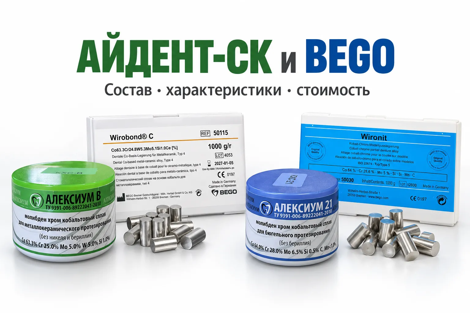 АЙДЕНТ-СК и BEGO: сравниваем состав, характеристики и стоимость сплавов